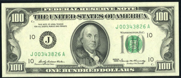 100 долларов США образца 1969 года