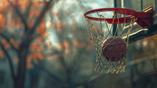 Баскетбольный мяч попадает в кольцо